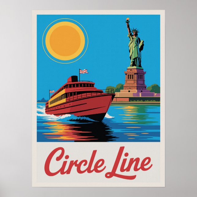 Poster Linha de Círculo de Balsa de Manhattan Estátua da  (Frente)