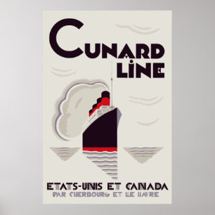 Poster Linha de Cunard do estilo do art deco