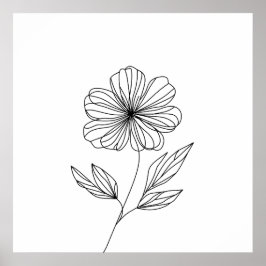 Poster Linha de Flor Minimalista Desenho preto e branco