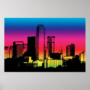Poster Linha de Skyline de Cores de Dallas