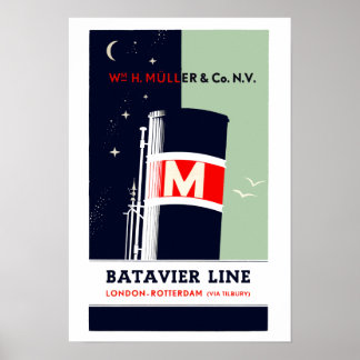 Poster Linha de transporte holandesa Batavier Holland Eng