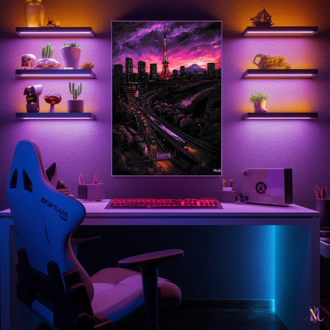 Poster Linha do Céu de Tóquio - Arte Monocromática do Car (Criador carregado)