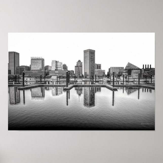 Poster Linha do horizonte Baltimore - Preto e Branco (Frente)