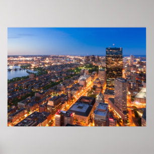 Poster Linha do horizonte de Boston ao anoitecer