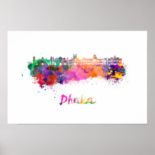 Pôster Linha do horizonte de Dhaka em aquarela