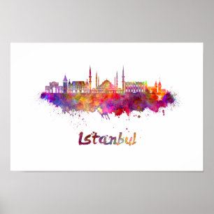 Poster Linha do horizonte de Istambul em aquarela