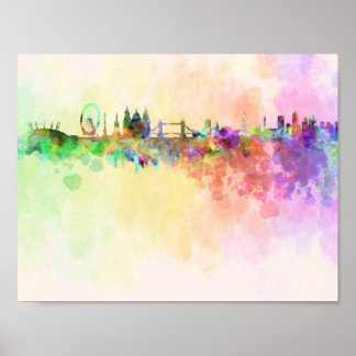 Pôster Linha do horizonte de Londres em fundo de aquarela