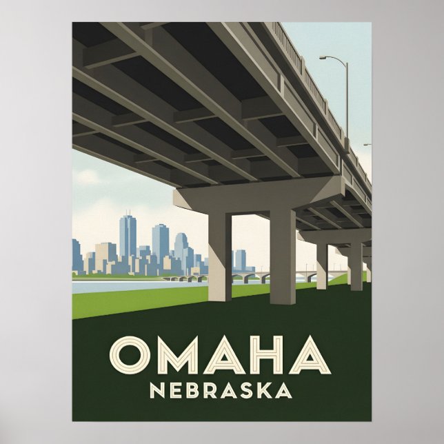 Poster Linha do horizonte de Omaha Nebraska embaixo de um (Frente)