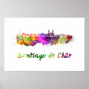 Poster Linha do horizonte de Santiago do Chile V2 em aqua