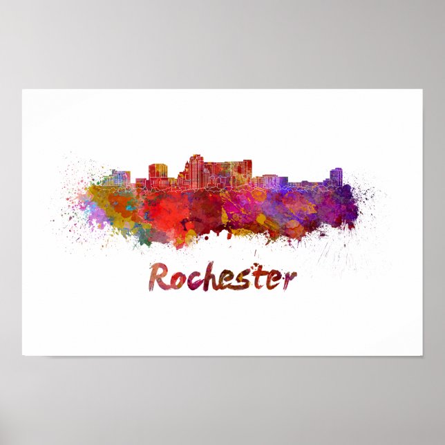 Poster Linha do horizonte MN Rochester em aquarela (Frente)