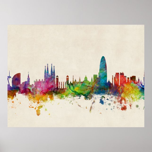 Pôster Linha do Skyline da Espanha de Barcelona (Frente)