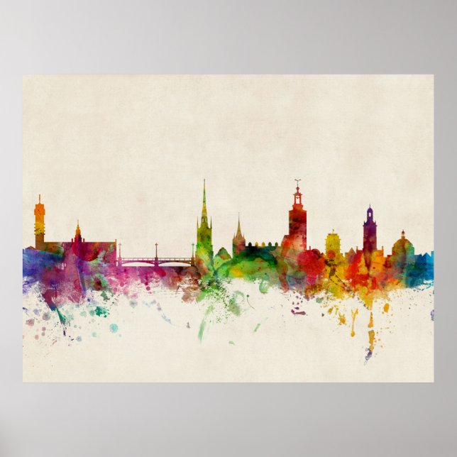 Poster Linha do Skyline da Suecia de Estocolmo (Frente)