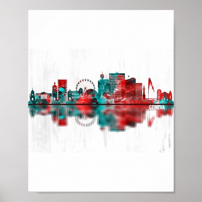 Poster Linha do Skyline da Suiça de Genebra (Frente)