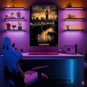 Poster Linha do Skyline de Londres - Arte Monocromática d