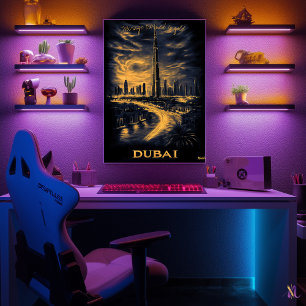 Poster Linha do Skyline Dubai - Arte Monocromática do Car