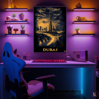 Poster Linha do Skyline Dubai - Arte Monocromática do Car