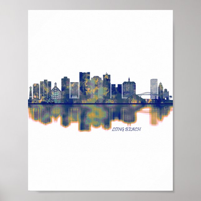 Poster Linha do Skyline Long Beach (Frente)