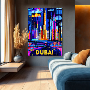 Poster Linha do Skyline vibrante de Dubai - Arte Geométri