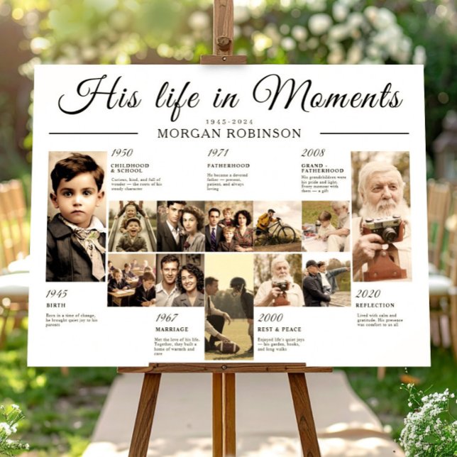 Poster Linha do Tempo de Memórias com Foto do Funeral Qua (Funeral Photo Memory Timeline Board Poster, Memorial Gift Idea, Celebration of Life Decor)