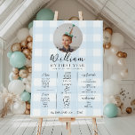 Poster Linha do Tempo do Primeiro Aniversário do Gingham<br><div class="desc">Celebre os primeiros 12 meses do seu pequeno com este primeiro sinal de marco de aniversário. Personalize o sinal com as metas anuais do seu bebê. Para adicionar texto ao design,  basta selecionar o botão "Personalizar o computador" acima para obter recursos de personalização mais avançados.</div>