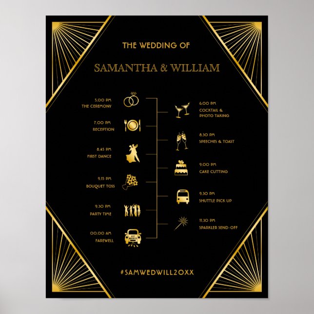 Poster Linha do tempo Dourado do casamento com a Deco Ele (Frente)