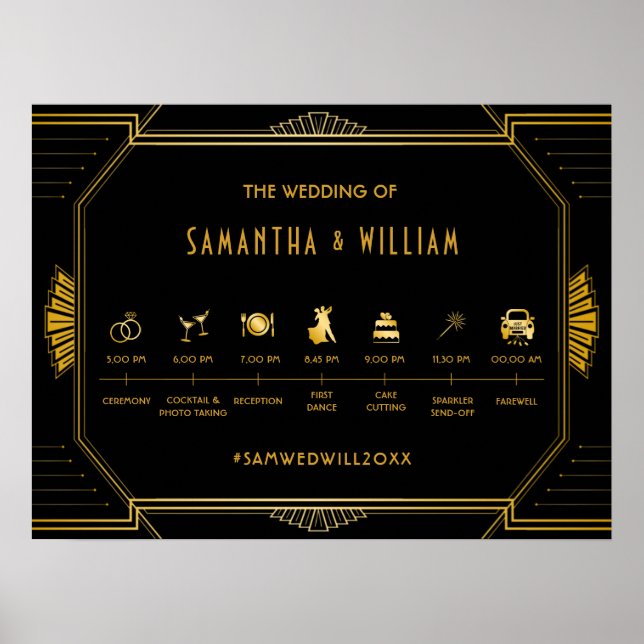 Poster Linha do tempo Dourado do casamento com a Deco Ele (Frente)