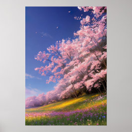 Poster Linha Encantadora de Árvores Sakura