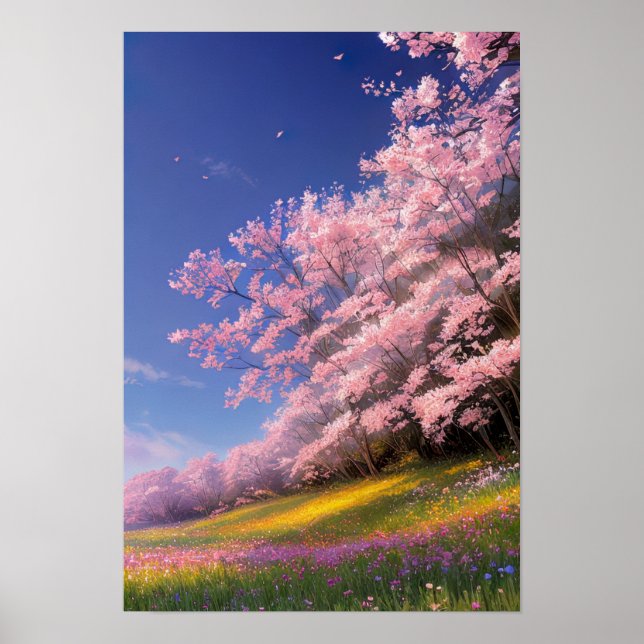 Poster Linha Encantadora de Árvores Sakura (Frente)