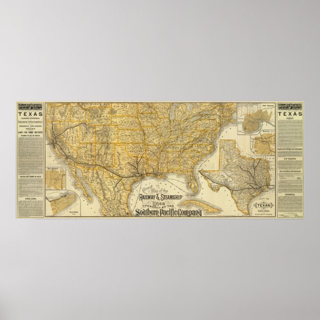 Pôster Linha ferroviária, navio a vapor Sociedade do Pací (Frente)