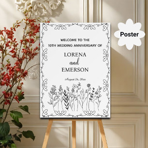 Poster Linha Floral Art 10º Aniversário de Casamento Boas