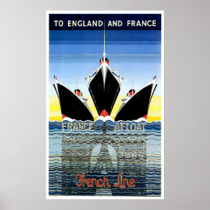 Poster Linha francesa propaganda do navio do vintage
