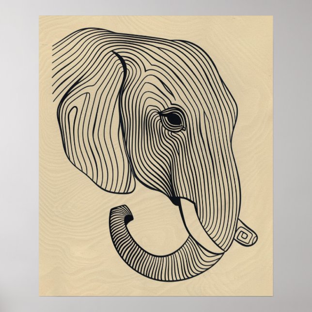 Poster Linha minimalista de cabeça elefante art II (Frente)