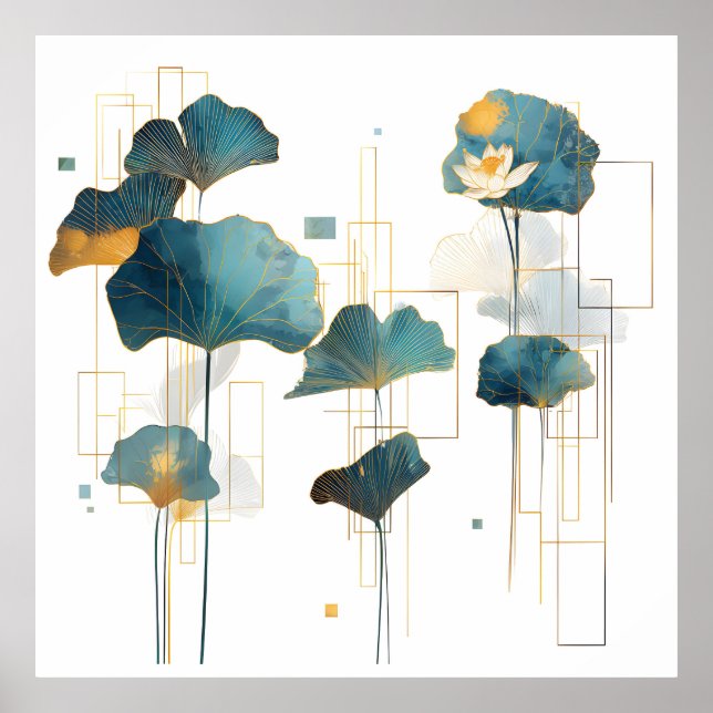 Poster Linha Minimalista Ginkgo Lotus Zen (Frente)