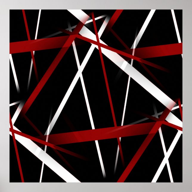 Poster Linha Moderna Geometria Urbana Preto Branco Vermel (Frente)