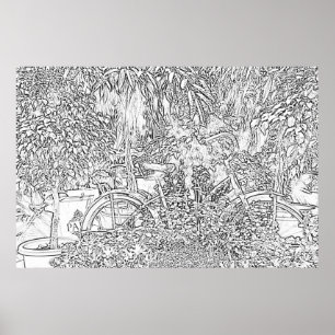 Pôster Linha preto e branco bicicleta da arte