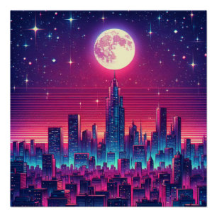 Pôster Linha Skyline da Cidade de Synth