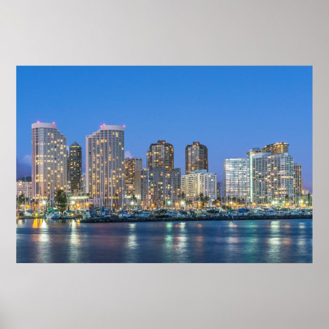 Poster Linha Skyline da Cidade de Waikiki (Frente)