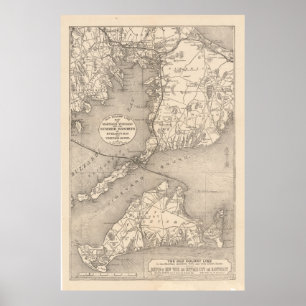 Poster Linha velha mapa da colônia de Cape Cod do vintag