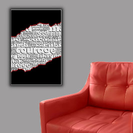 Poster Linha Vermelha de Coragem Preta e Branca