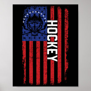 Poster Linha Vermelha Patriótica Americana de Hockey com 