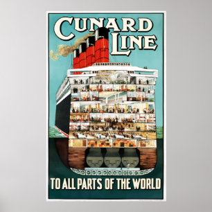 Poster Linha viagem de Cunard do vintage do forro de
