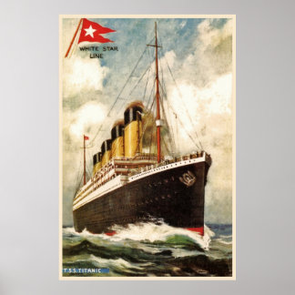 Pôster Linha White Star com Cor da Água TSS Titanic