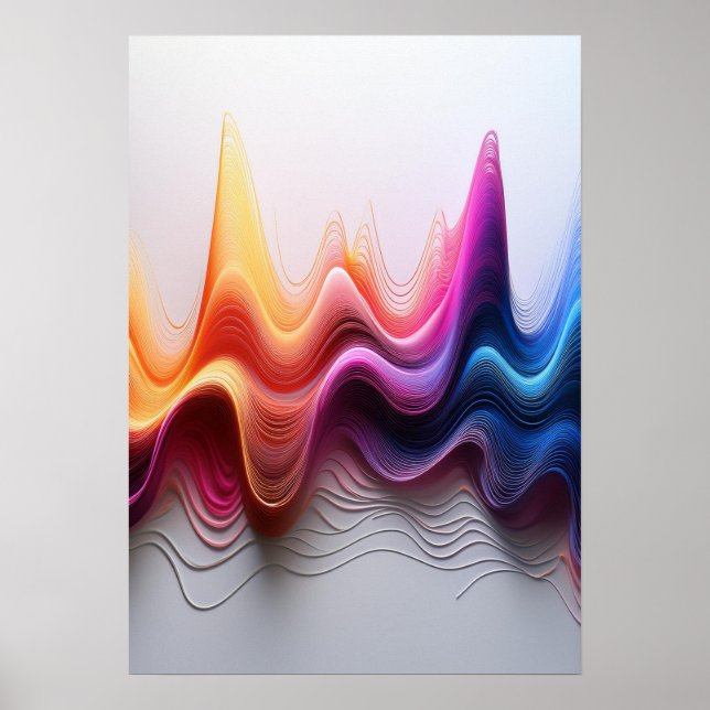 Poster Linhas Abstratas Coloridas de Gradiente Ondulado (Frente)
