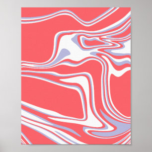 Poster Linhas Abstratas Onduladas em um Fundo Coral Macio