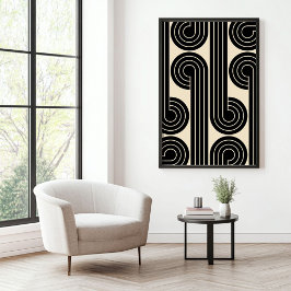 Poster Linhas Abstrato Retro Pretas
