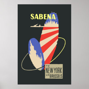Poster Linhas aéreas retros de Sabena a New York atravé