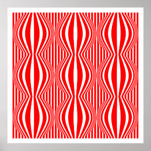 Pôster Linhas da arte Op e esferas 02 - vermelho e branco