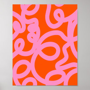 Poster Linhas De Abstrato Retro Laranja E Rosa