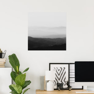 Poster Linhas de horizonte nebulosas em preto e branco