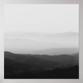 Poster Linhas de horizonte nebuloso a preto e branco